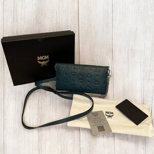 MCM  Calfskin Ottomar Wallet On Chain Teal (NWOT)